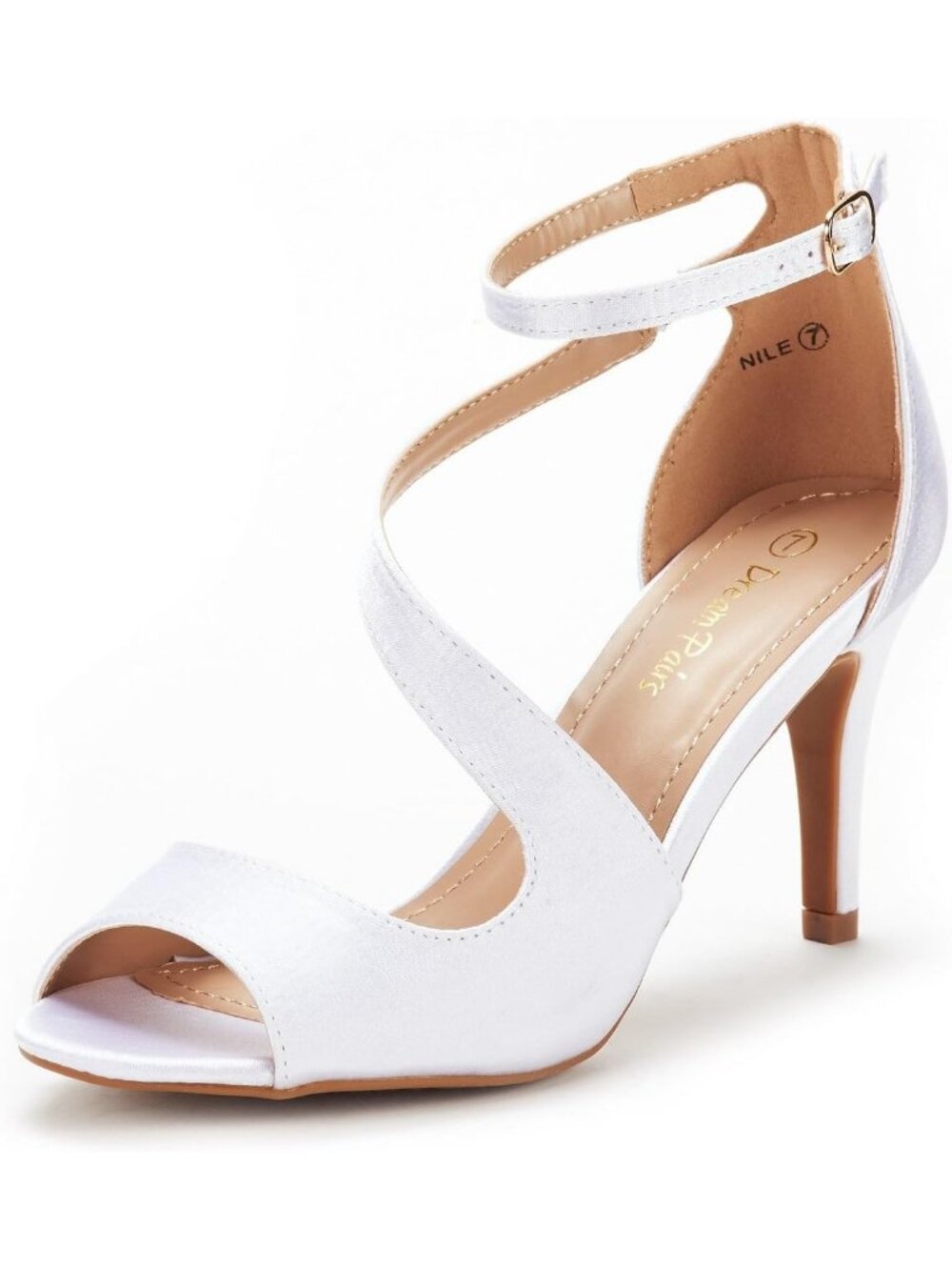 Women's White Open Toe Stiletto Elegant Ankle Strap Formal High Heels Sandals